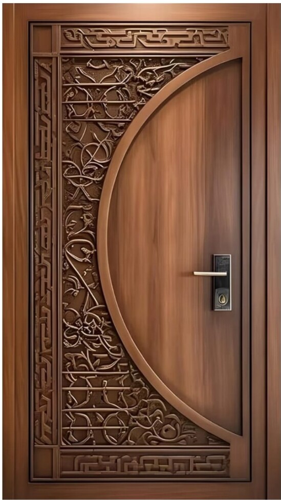 Wooden door with elaborate carved panel