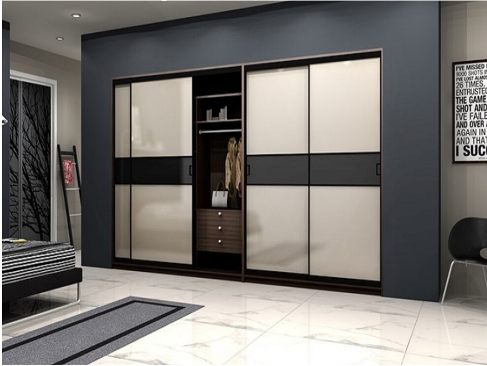 Contemporary wardrobe with frosted glass sliding doors